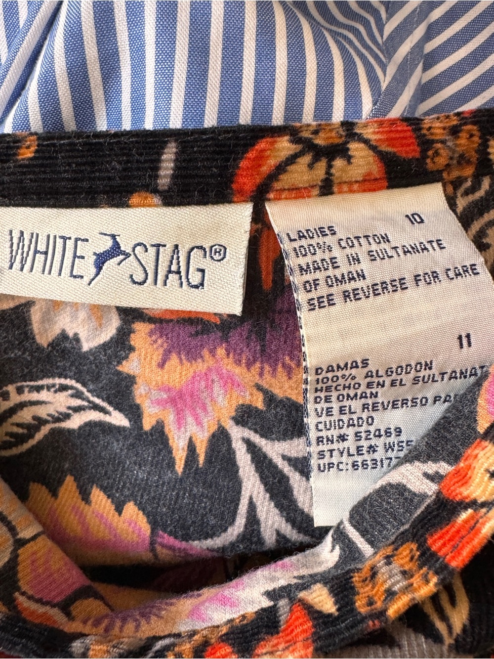 Vintage White Stag Black Maxi Skirt Corduroy Orange Fall Floral Pattern - Picture 2 of 5